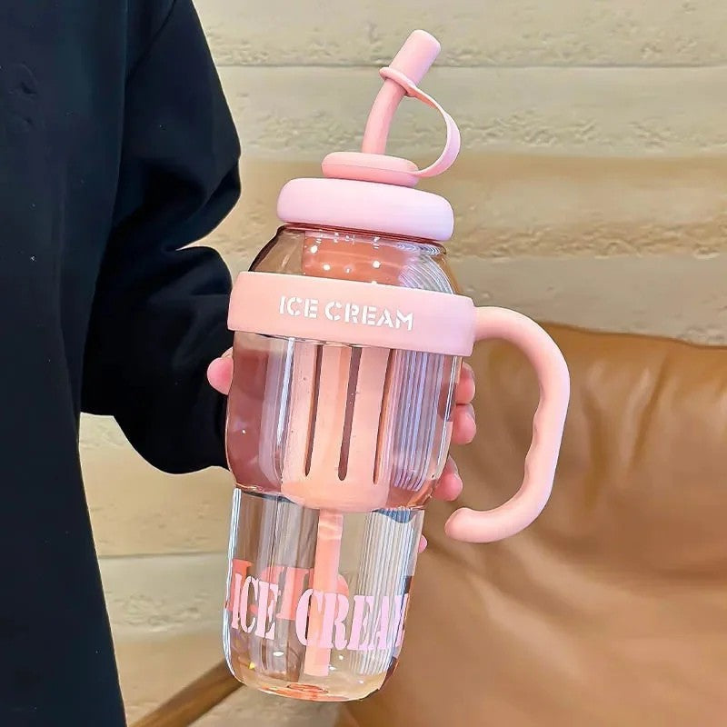 Large Capacity Plastic Straw Cup with Handle Heat Resistant Gift Cup