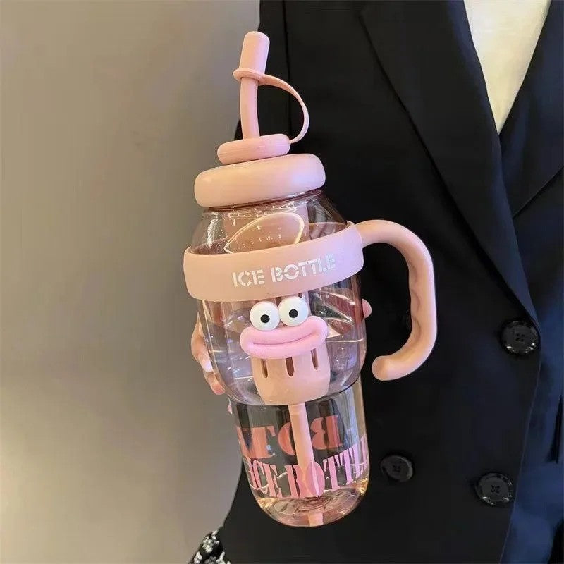 Large Capacity Plastic Straw Cup with Handle Heat Resistant Gift Cup