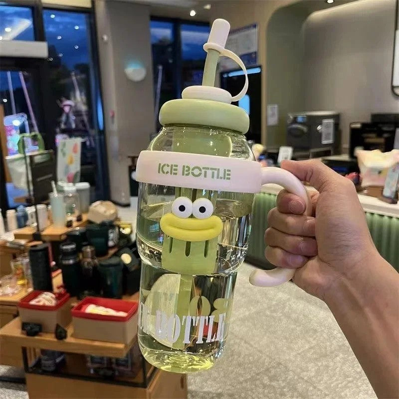 Large Capacity Plastic Straw Cup with Handle Heat Resistant Gift Cup