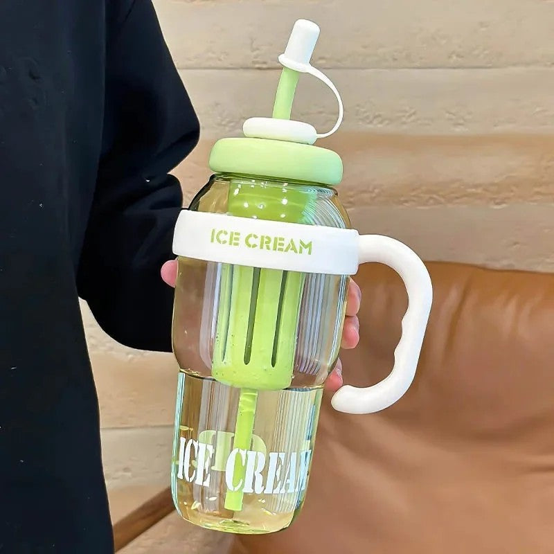 Large Capacity Plastic Straw Cup with Handle Heat Resistant Gift Cup