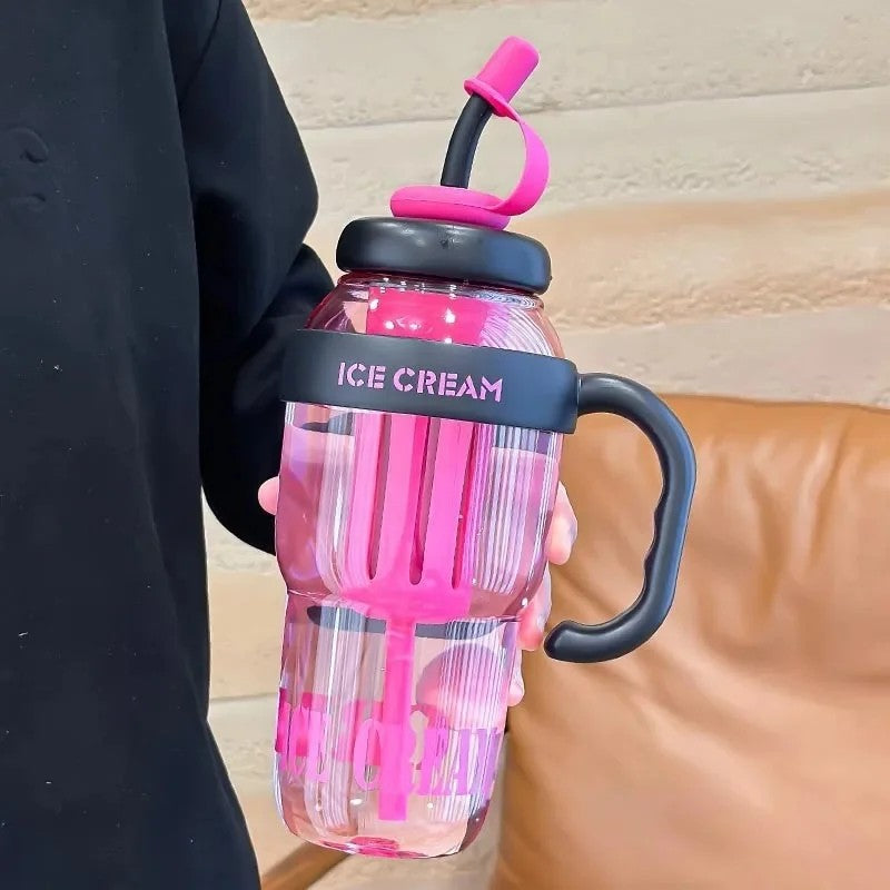 Large Capacity Plastic Straw Cup with Handle Heat Resistant Gift Cup