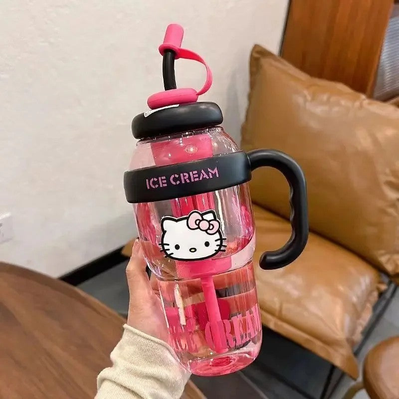 Large Capacity Plastic Straw Cup with Handle Heat Resistant Gift Cup