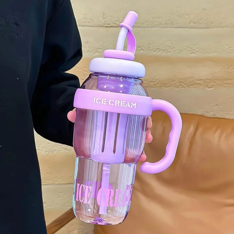 Large Capacity Plastic Straw Cup with Handle Heat Resistant Gift Cup