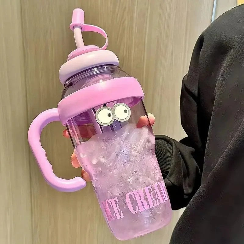 Large Capacity Plastic Straw Cup with Handle Heat Resistant Gift Cup