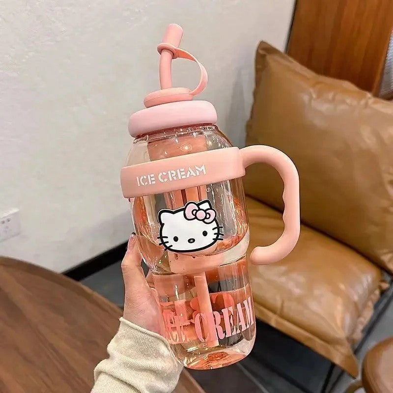 Large Capacity Plastic Straw Cup with Handle Heat Resistant Gift Cup