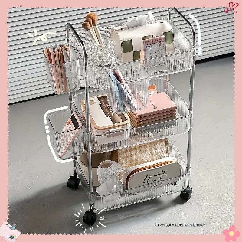 3 Tier Clear Storage Cart with Wheels - Multifunctional Rolling Organizer