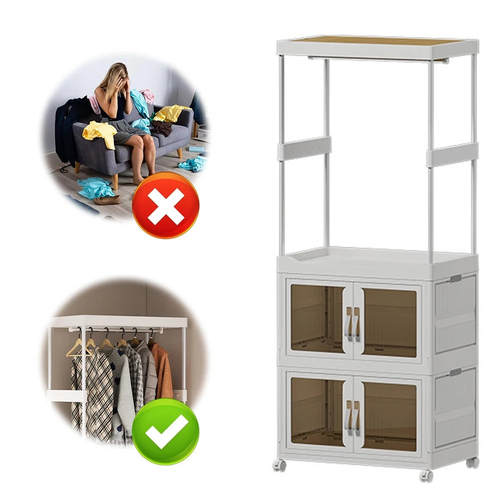 Mobile Wardrobe Portable Closet Large Capacity Clothes Organizer with Wheels Clothing Storage Shelf for Bedroom Living Room