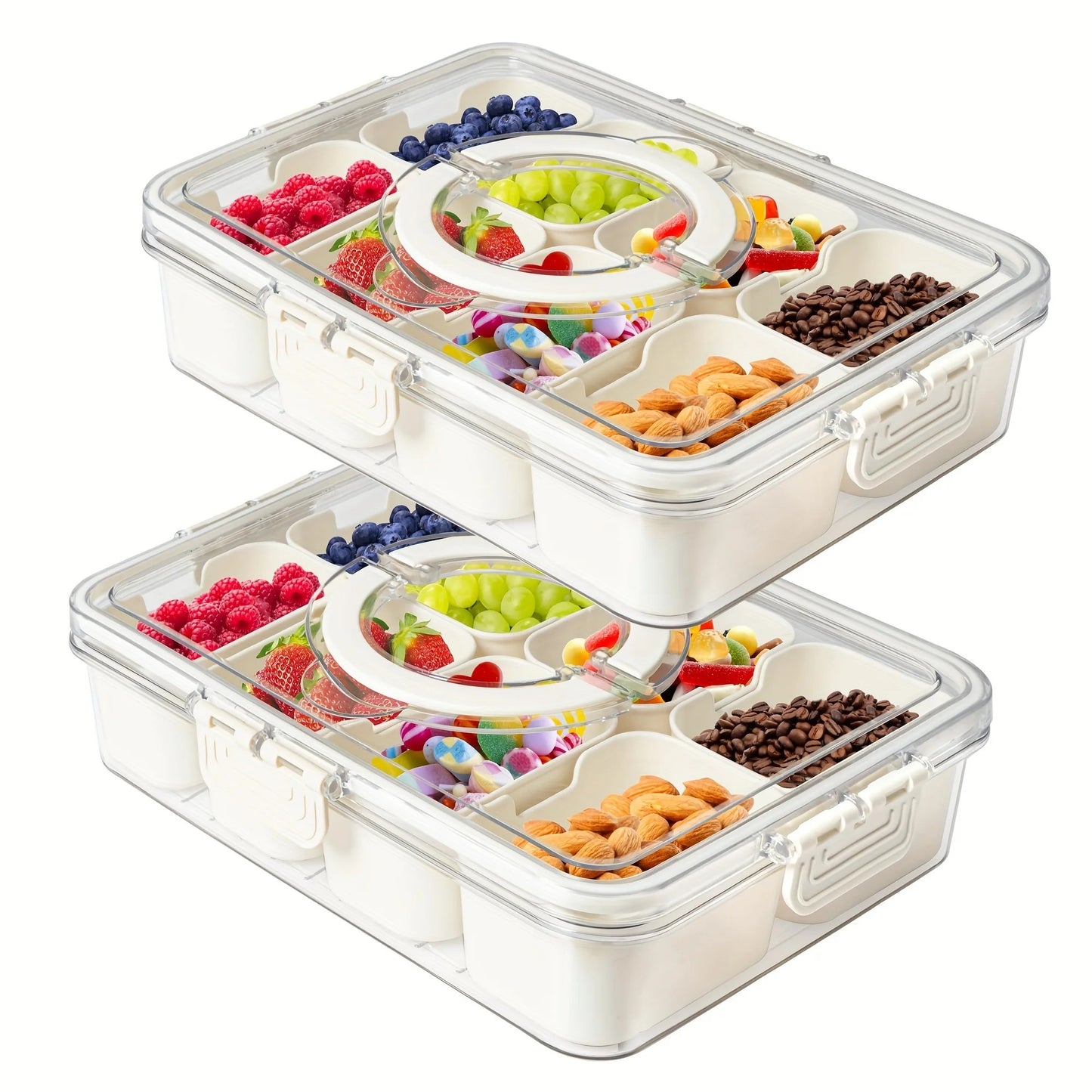 8 Grid Snack Stoarge Box with Lid and Handle Portable Food Box for Sweets Vegetables Biscuits Nuts Food Serving Tray