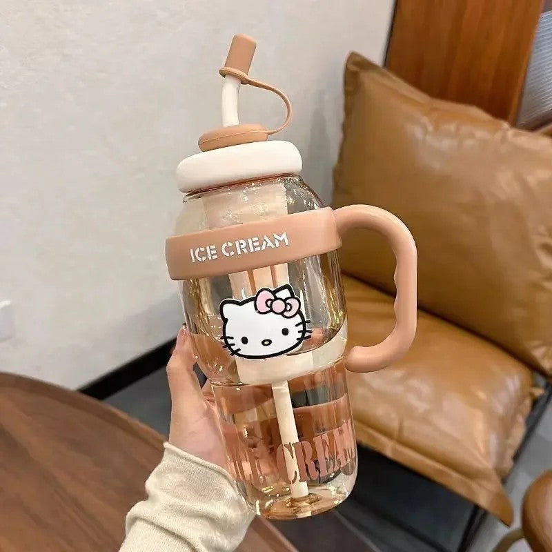 Large Capacity Plastic Straw Cup with Handle Heat Resistant Gift Cup