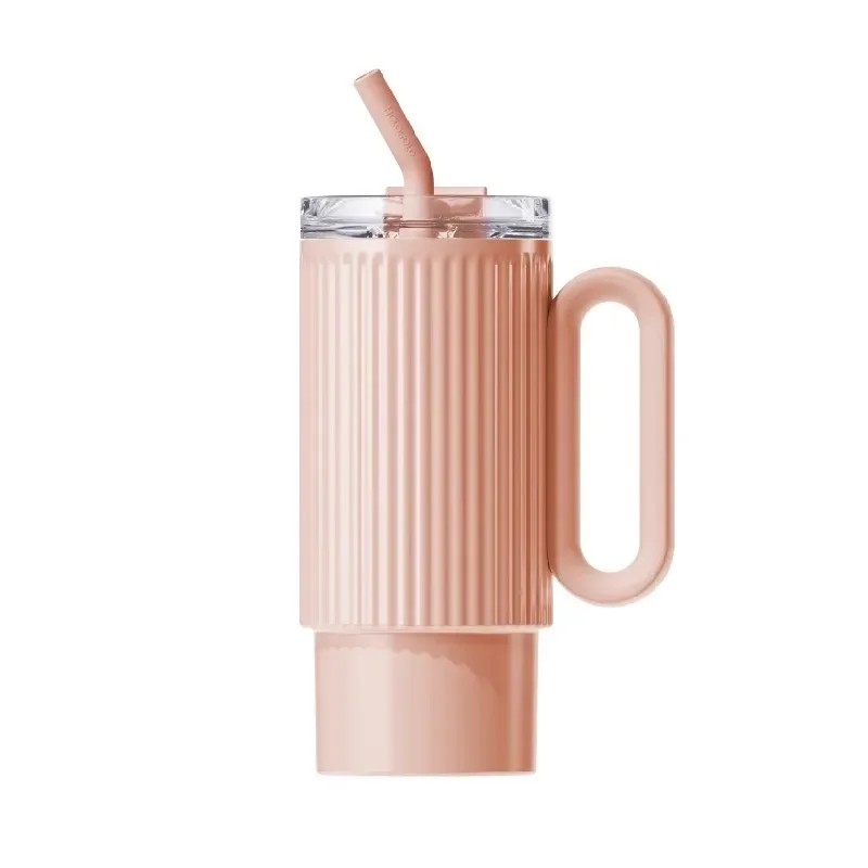 Pink Ribbed Handle Tumbler – 20 oz Insulated Straw Mug