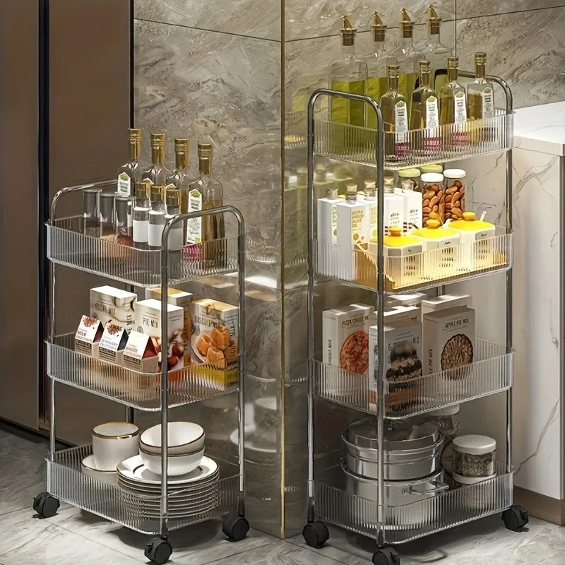 3 Tier Clear Storage Cart with Wheels - Multifunctional Rolling Organizer