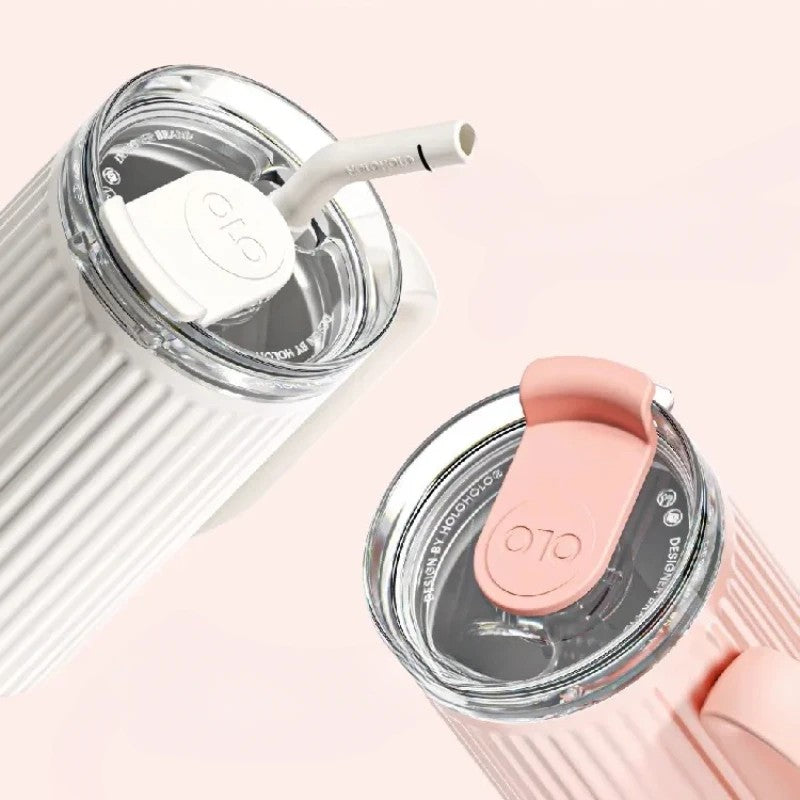 Pink Ribbed Handle Tumbler – 20 oz Insulated Straw Mug