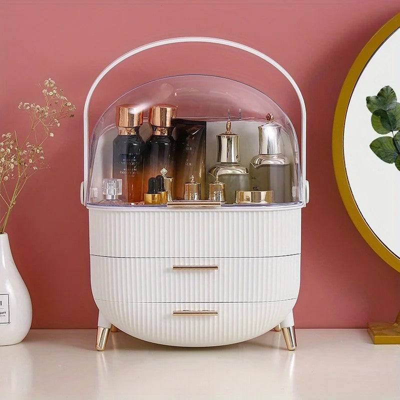 Luxury Portable Cosmetic Organizer Box with Lid & Drawers