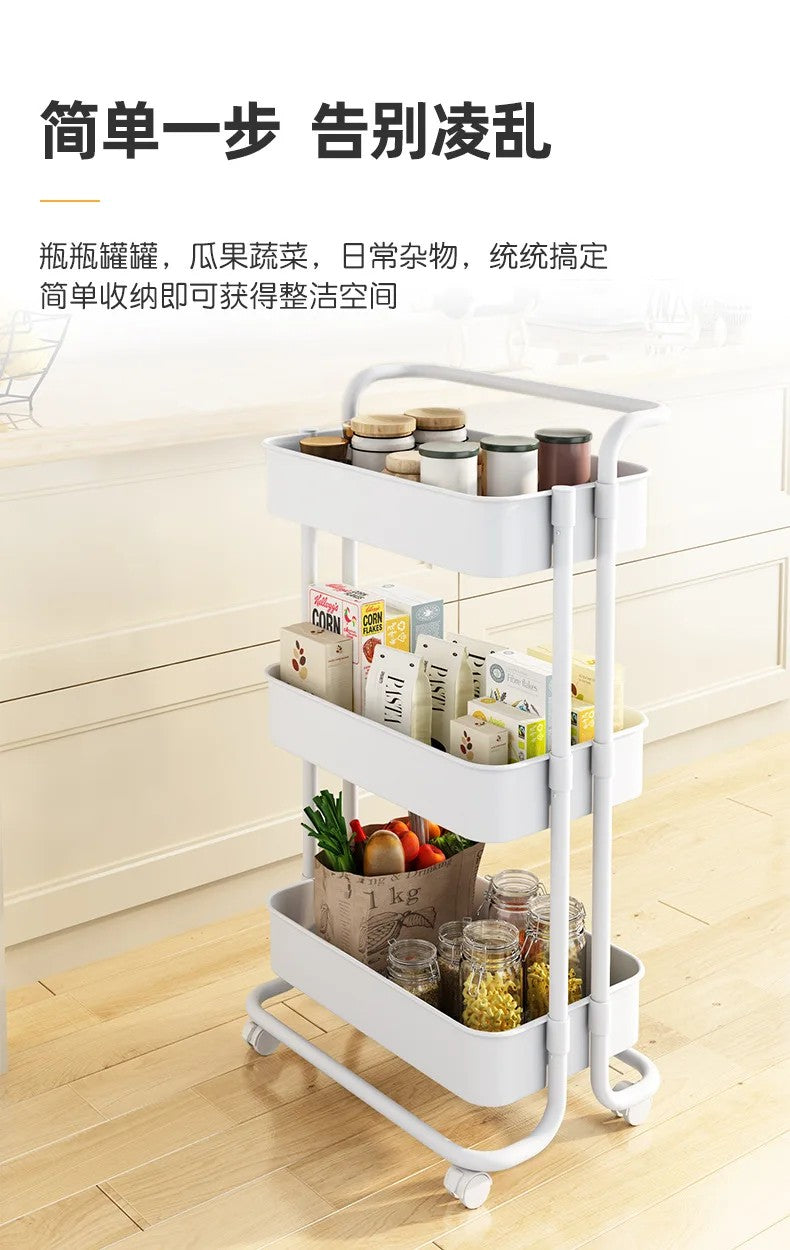 3 Tier Clear Storage Cart with Wheels - Multifunctional Rolling Organizer trolley