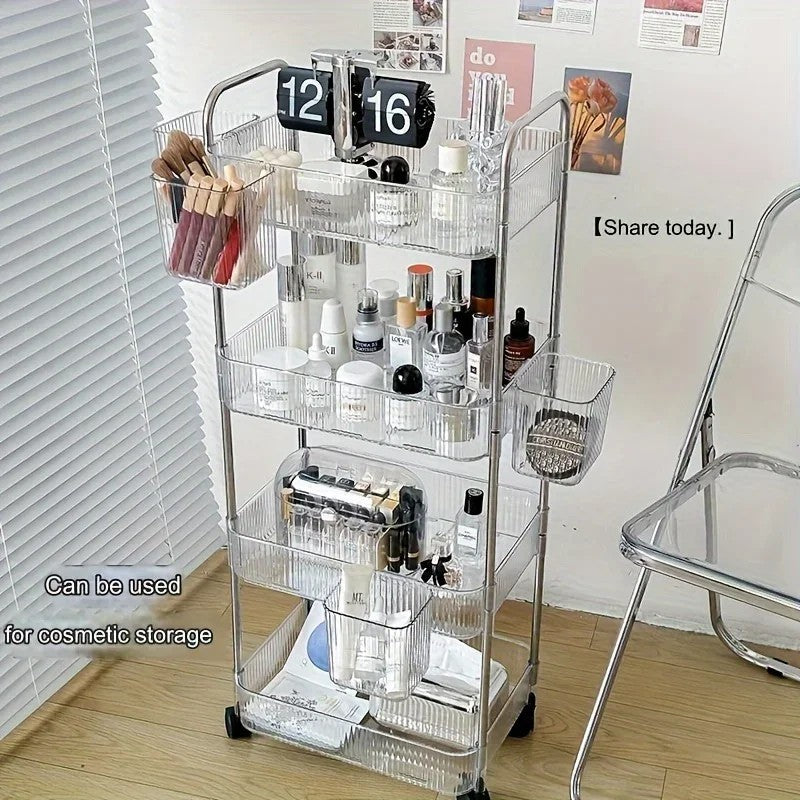 3 Tier Clear Storage Cart with Wheels - Multifunctional Rolling Organizer