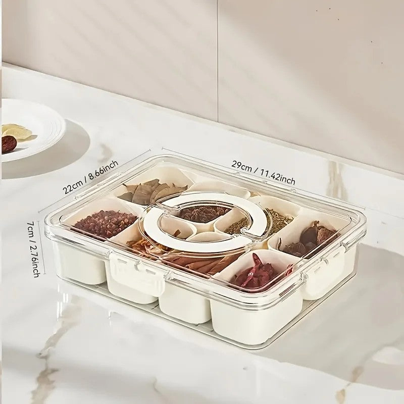 8 Grid Snack Stoarge Box with Lid and Handle Portable Food Box for Sweets Vegetables Biscuits Nuts Food Serving Tray
