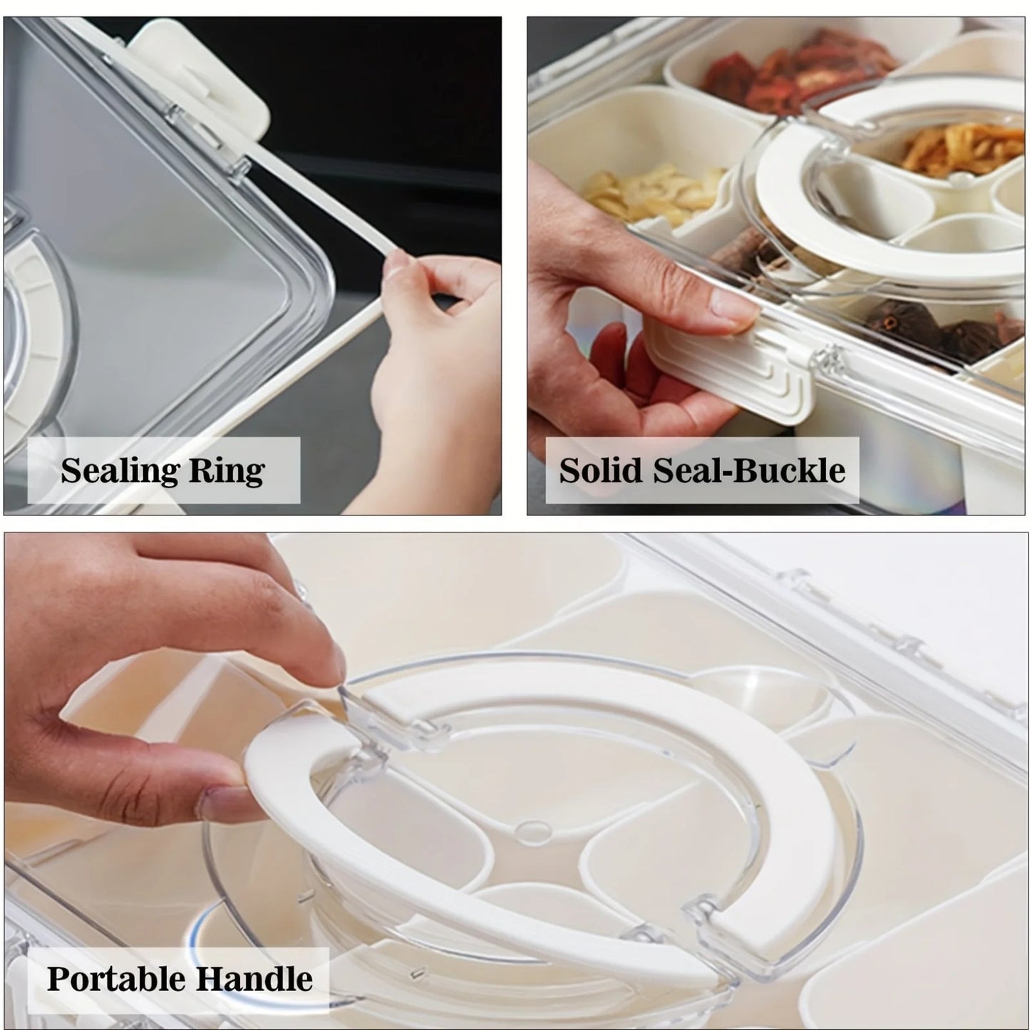 8 Grid Snack Stoarge Box with Lid and Handle Portable Food Box for Sweets Vegetables Biscuits Nuts Food Serving Tray