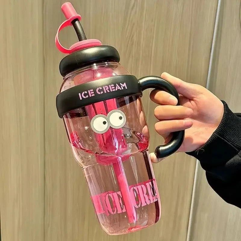 Large Capacity Plastic Straw Cup with Handle Heat Resistant Gift Cup