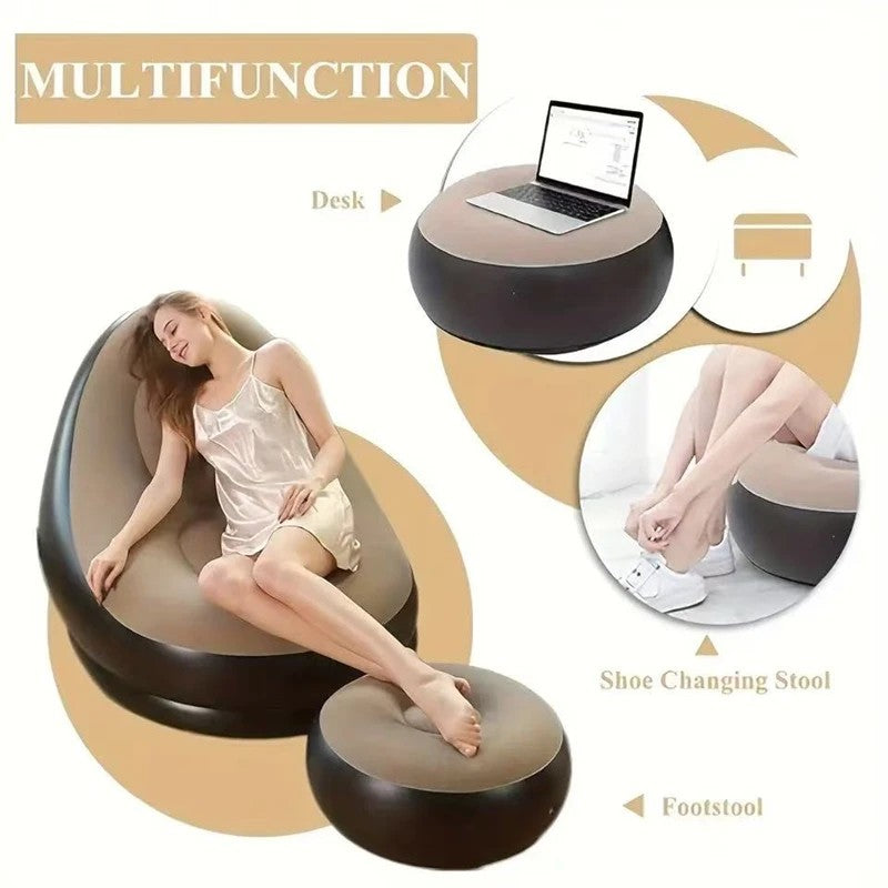 Inflatable Lounge Chair, Outdoor Foldable Portable Lazy Sofa With Footstool, Living Room And Bedroom Air Sofa Set