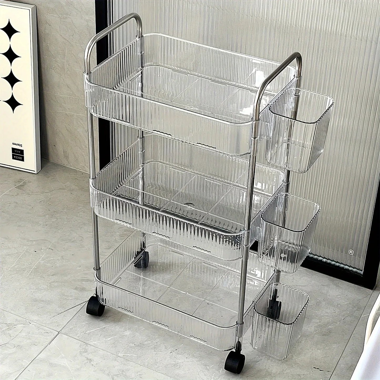 3 Tier Clear Storage Cart with Wheels - Multifunctional Rolling Organizer