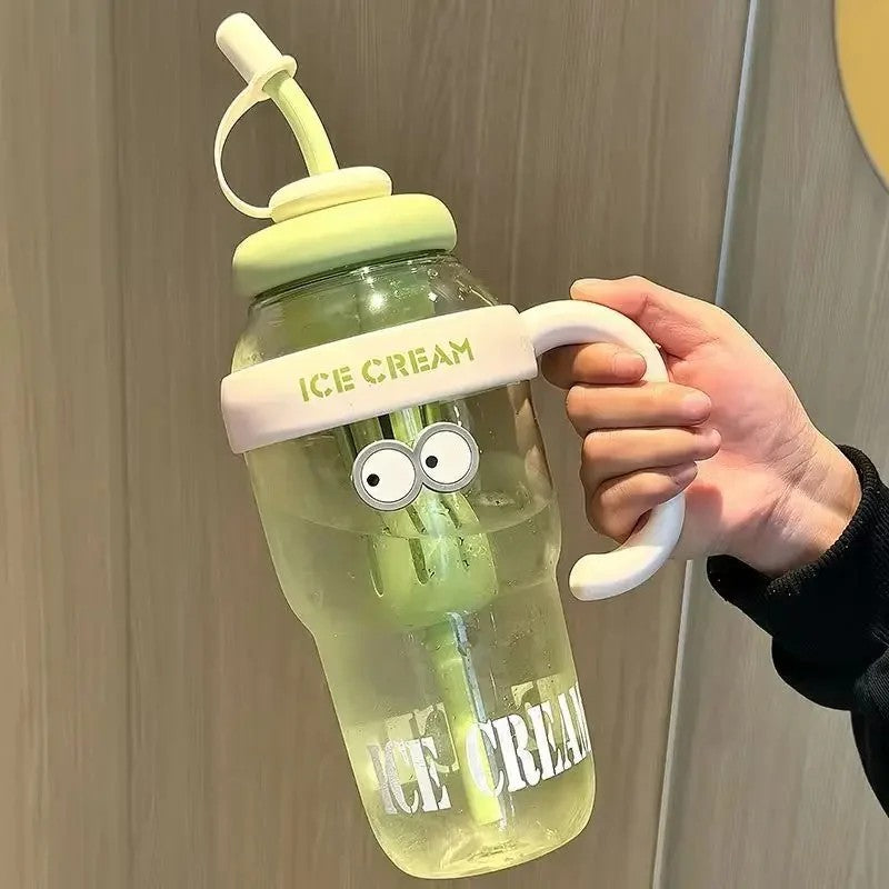 Large Capacity Plastic Straw Cup with Handle Heat Resistant Gift Cup