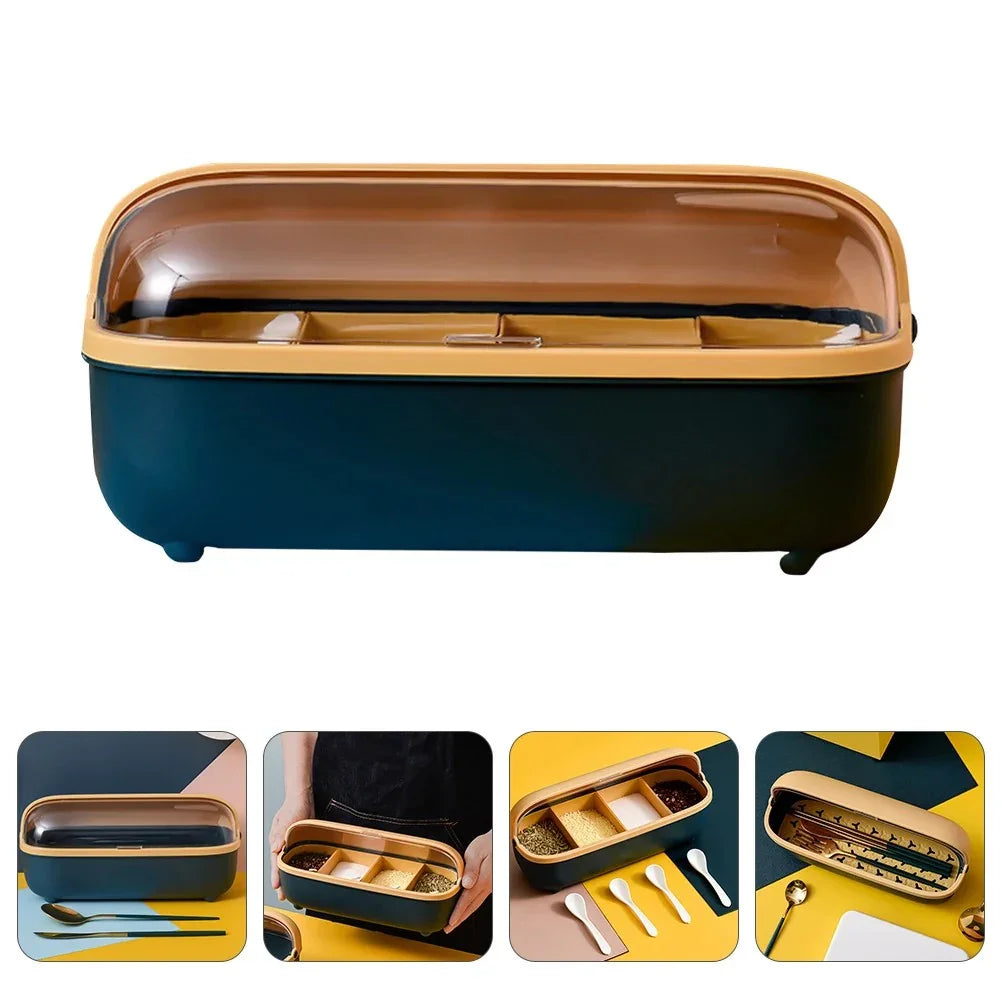 Seasoning Box Kitchen Spice Jar Condiment Storage Container Multi-Grid Spice Organizer Plastic Condiment Container For