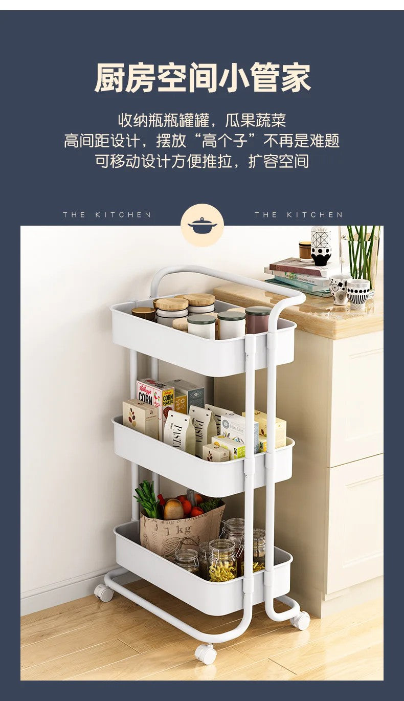 3 Tier Clear Storage Cart with Wheels - Multifunctional Rolling Organizer trolley
