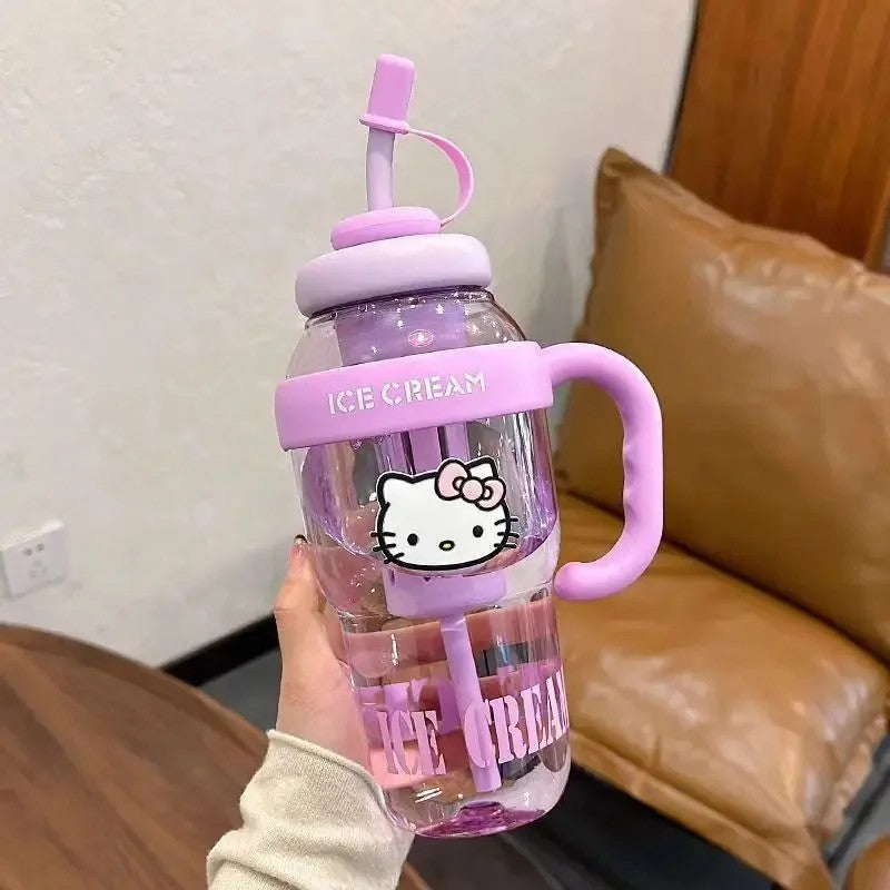 Large Capacity Plastic Straw Cup with Handle Heat Resistant Gift Cup