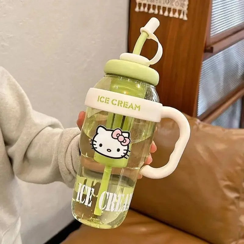 Large Capacity Plastic Straw Cup with Handle Heat Resistant Gift Cup