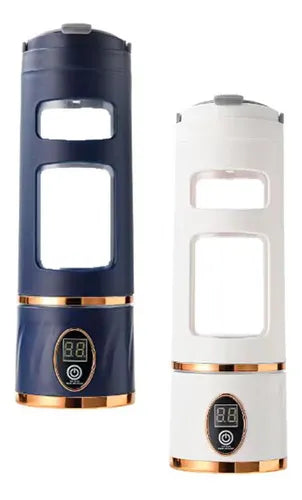 Portable Electric Blender Bottle (LED Display, USB Rechargeable) – Personal Smoothie & Shake Maker – Navy/White