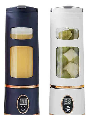 Portable Electric Blender Bottle (LED Display, USB Rechargeable) – Personal Smoothie & Shake Maker – Navy/White