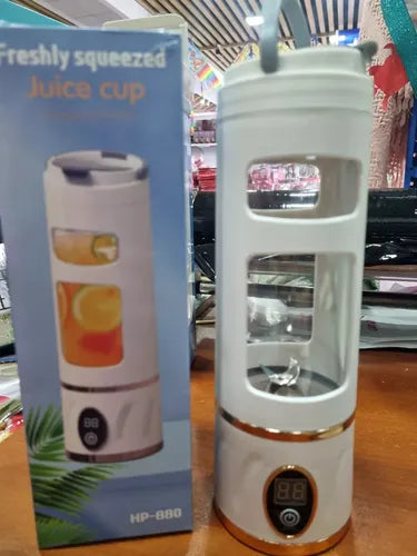 Portable Electric Blender Bottle (LED Display, USB Rechargeable) – Personal Smoothie & Shake Maker – Navy/White