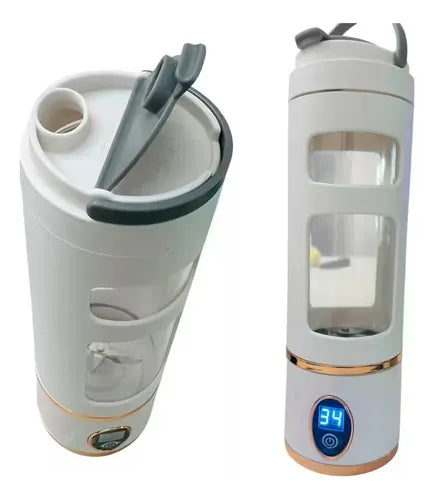 Portable Electric Blender Bottle (LED Display, USB Rechargeable) – Personal Smoothie & Shake Maker – Navy/White