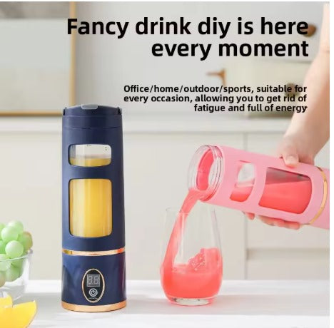 Portable Electric Blender Bottle (LED Display, USB Rechargeable) – Personal Smoothie & Shake Maker – Navy/White