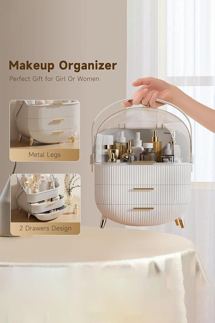 Luxury Portable Cosmetic Organizer Box with Lid & Drawers