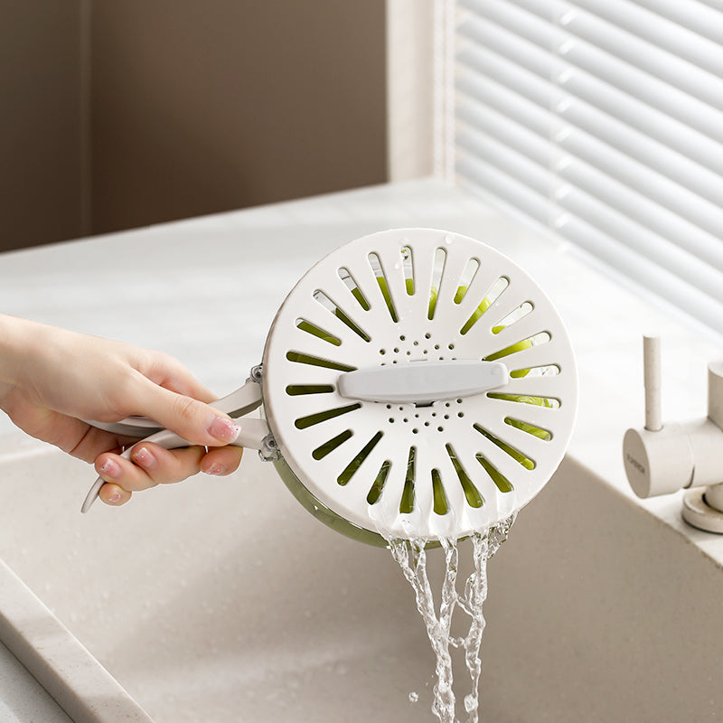 Folding Handle Drain Basket with Lid Fruit Vegetable Washing Bowl Kitchen Washing Basket Plastic Colander Water-Filtering Basin