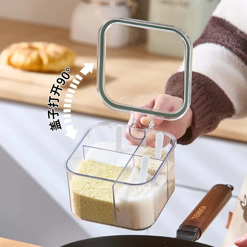 "4-Grid Spice Storage Box – Multi-Section Seasoning Organizer with Spoon | cheena.pk"