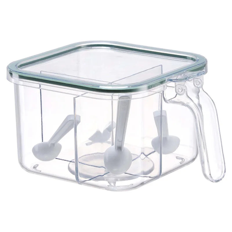 "4-Grid Spice Storage Box – Multi-Section Seasoning Organizer with Spoon | cheena.pk"