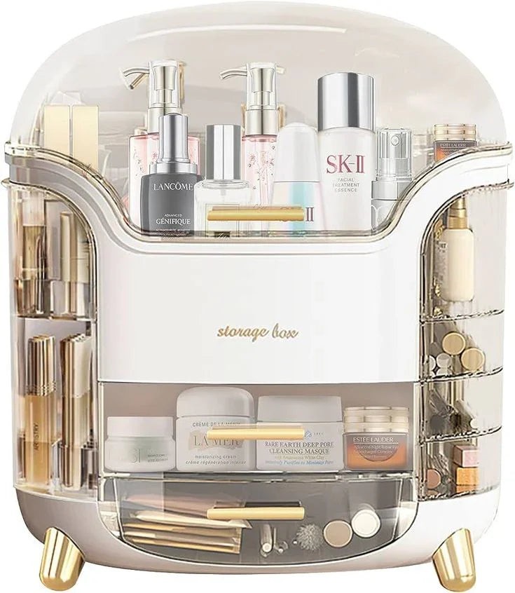Elegant Multi-Layer Cosmetic Organizer with Lid & Drawers