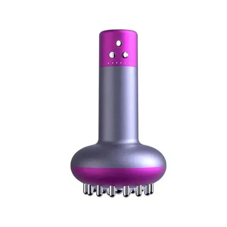 Compact hair diffuser with purple and silver design, featuring multiple vent holes and prongs