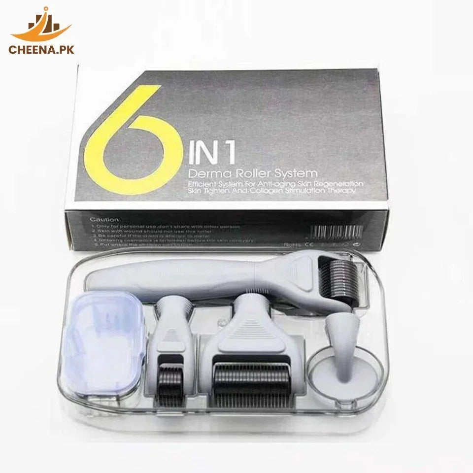 6 in 1 derma roller system kit with multiple roller heads for anti-aging skin treatment