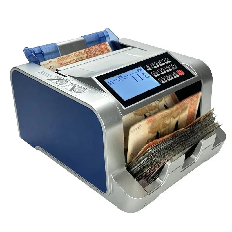 modern currency counting machine with digital display counting banknotes