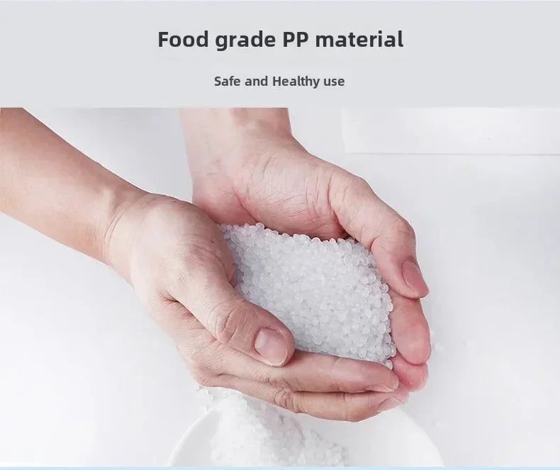 Hands holding white food grade PP plastic pellets over white background