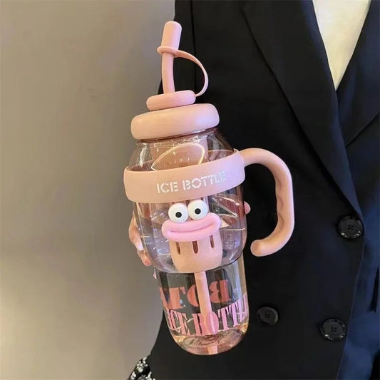 Large Capacity Plastic Straw Cup with Handle Heat Resistant Gift Cup