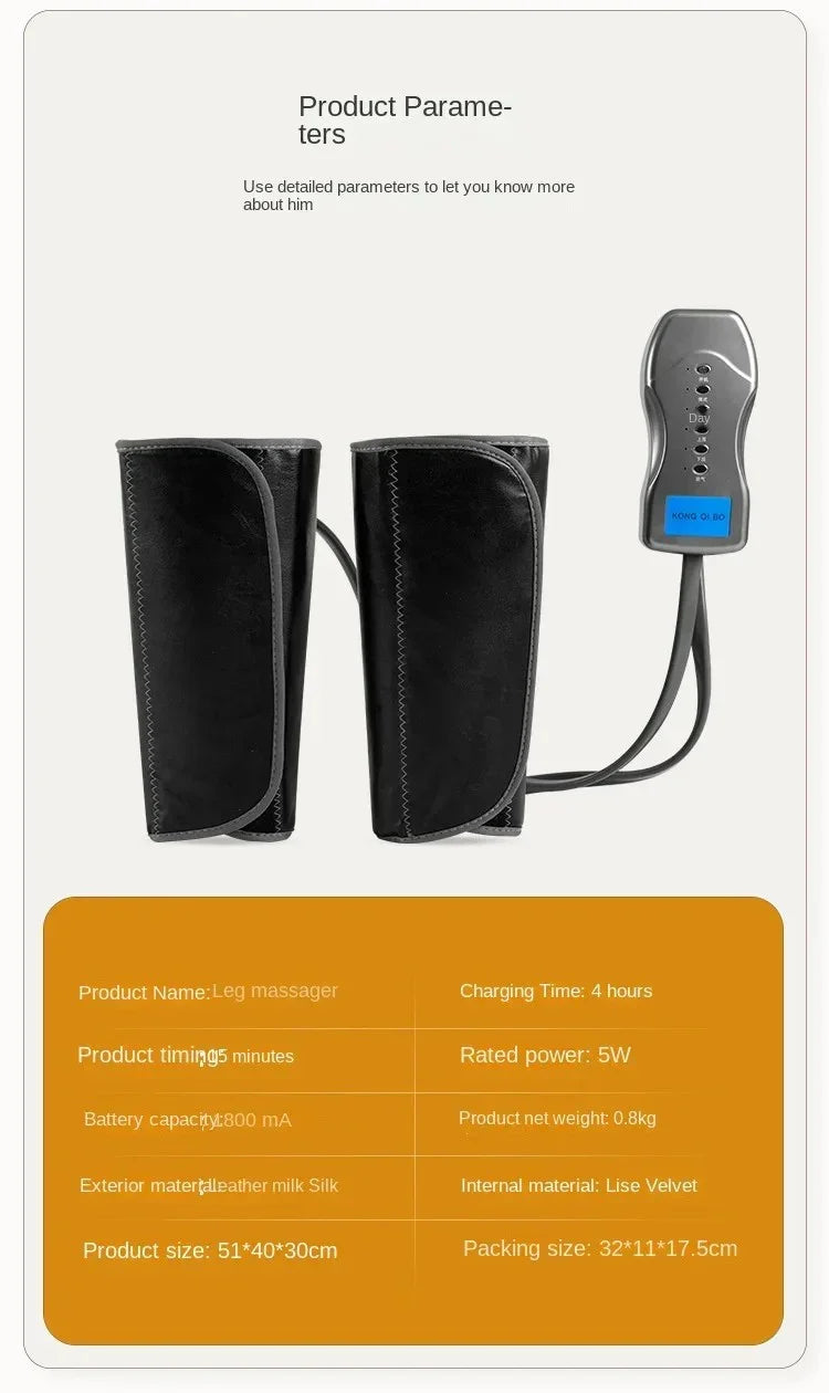 Black leg massager with remote control, leather milk silk exterior, Lise velvet interior