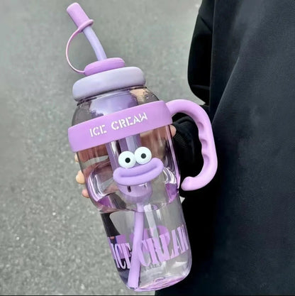 Large Capacity Plastic Straw Cup with Handle Heat Resistant Gift Cup