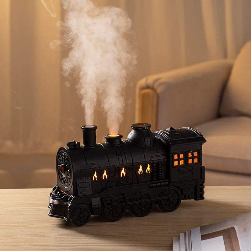 Train Diffuser Essential Oil Diffuser Flame Effect Cool Mist Humidifier Night Light Retro Train-Shaped Aroma Diffuser