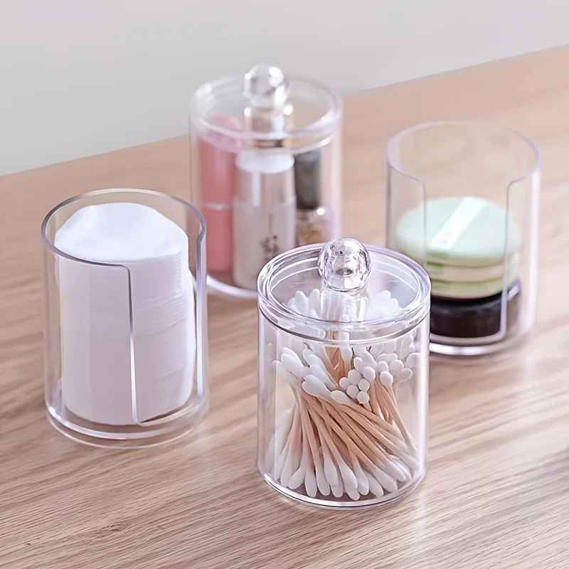 Transparent Stackable Acrylic Cotton Pad Holder, 2 In 1 Cotton Pad Storage, Upper and lower combined storage box