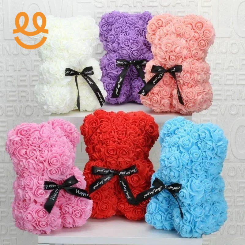 Romantic Valentine's DayCreative Eternal Flower Rose Bear Christmas Gift Rose Bear Hug Bear Wedding Flower Decoration Gift