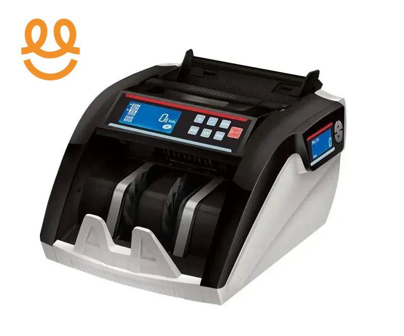 Compact black and white currency counter machine with digital display and control buttons
